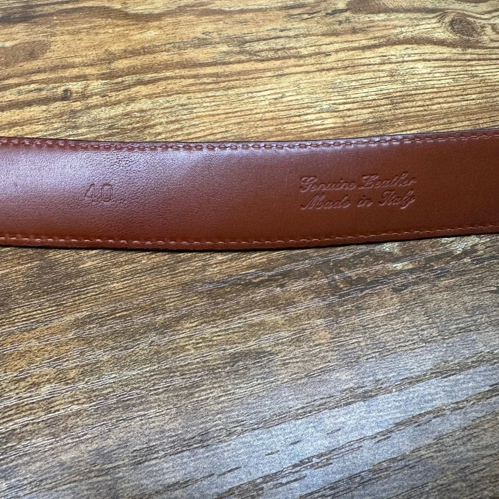 Brooks Brothers Mens Brown Leather Belt Made in Italy Contrast Stitch Size 36